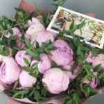 25 розовых пионов с эвкалиптом